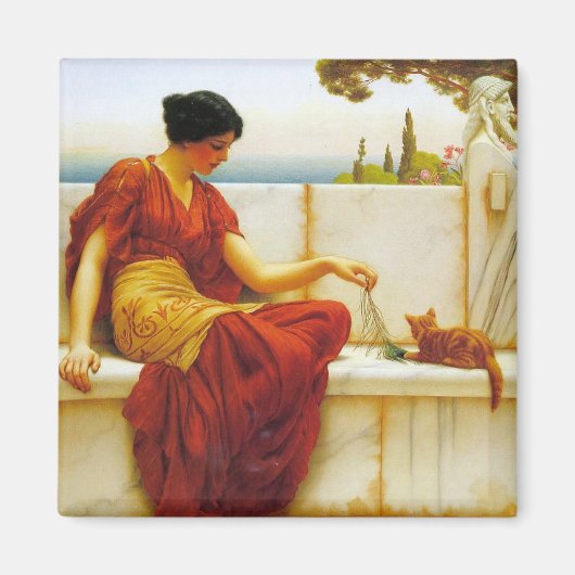 Roman Vrouw die met haar Favoriete Kat speelt Magneet (Voorkant)