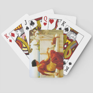 Roman Vrouw die met haar Favoriete Kat speelt Pokerkaarten