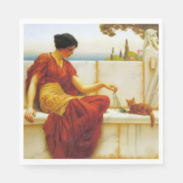 Roman Vrouw die met haar Favoriete Kat speelt Servet