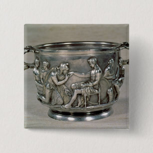 Roman zilvergilt drink beker vierkante button 5,1 cm