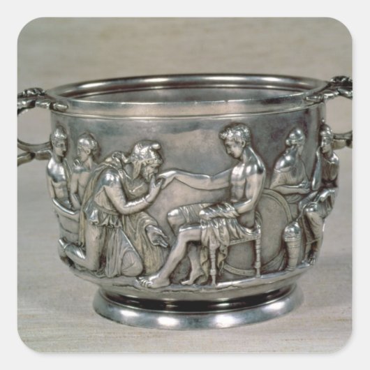 Roman zilvergilt drink beker vierkante sticker (Voorkant)