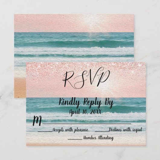 Romance aan zee: Elegant strand bruiloft RSVP (Voorkant / Achterkant)