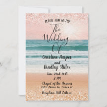 Romance aan zee: elegante strand bruiloft uitnodig