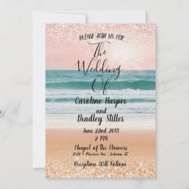 Romance aan zee: elegante strand bruiloft uitnodig kaart