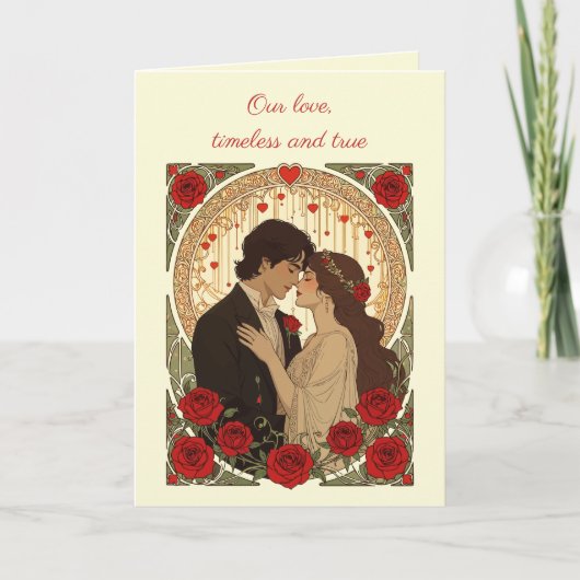 Romance And Red Roses Art Nouveau Illustration Kaart (Voorkant)