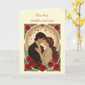 Romance And Red Roses Art Nouveau Illustration Kaart (Gele Bloem)