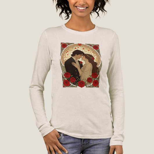 Romance And Red Roses Art Nouveau Illustration Tri-Blend Shirt (Voorkant)