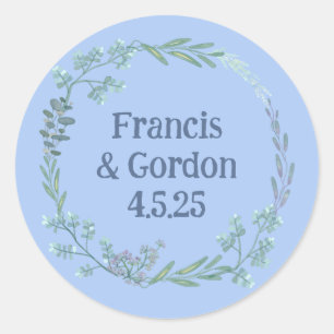  Romance Blauwe Tuin Bloemenkrans Ronde Sticker