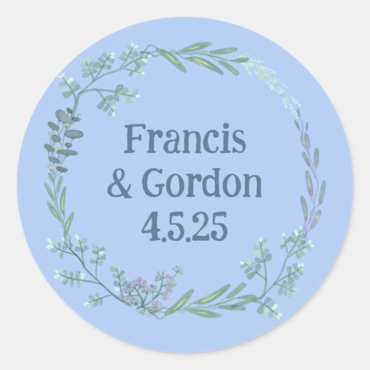  Romance Blauwe Tuin Bloemenkrans Ronde Sticker (Voorkant)