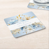 Romance Blue Floral Gold Wedding Shower Kartonnen Onderzetters (Schuin)