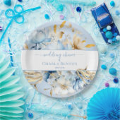Romance Blue Floral Gold Wedding Shower Papieren Bordje (Feest)