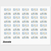 Romance Blue Floral Gold Wedding Shower Vierkante Sticker (Vel)