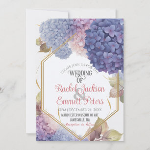 Romance Blue Hydrangea Blooms Wedding Gold Lijst Kaart