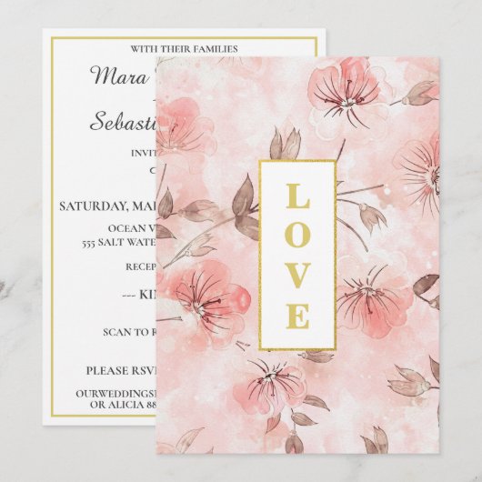 * ~ Romance Blush FLOVE AR26 QR RSVP Wedding Kaart (Voorkant / Achterkant)