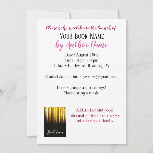 Romance Book Launch Party Kaart (Achterkant)