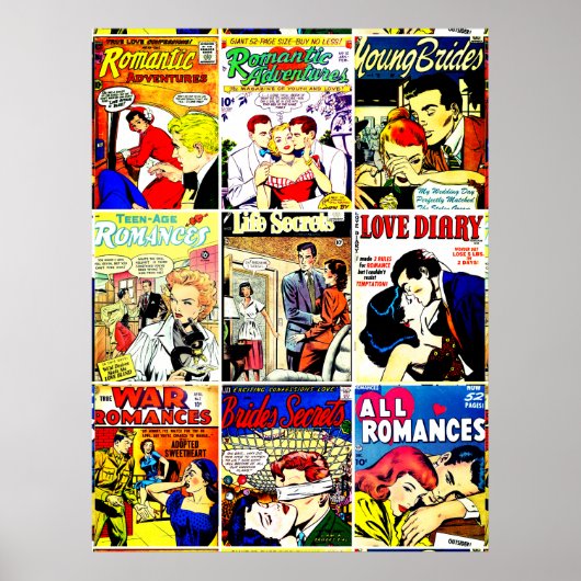 Romance Comic Book Hoesje Collage Poster (Voorkant)