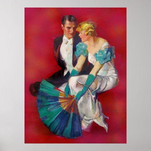  Romance Couple in Evening Dress met Fan Poster (Voorkant)
