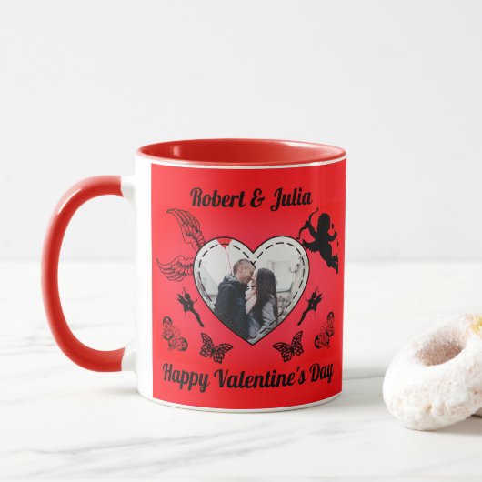 Romance Cute Red Heart Cupid Photo Valentines Day Mok (Met donut)