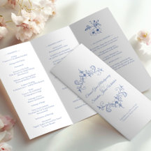  Romance Dusty Blue Wedding Trifold Programma