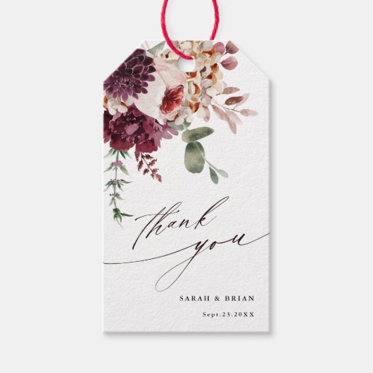 Romance Elegant Waterverf Floral Hartelijk dank Cadeaulabel (Voorkant)