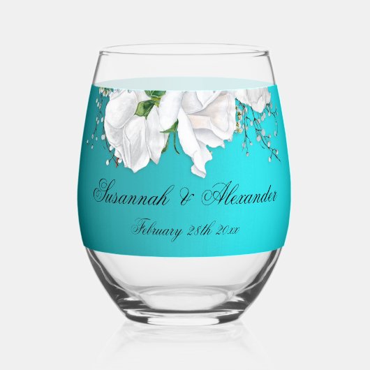 Romance en Rozen Turquoise bruiloft Wijnglas Zonder Voet (Voorkant)