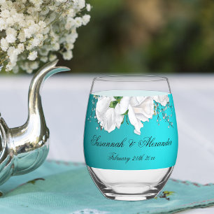 Romance en Rozen Turquoise bruiloft Wijnglas Zonder Voet