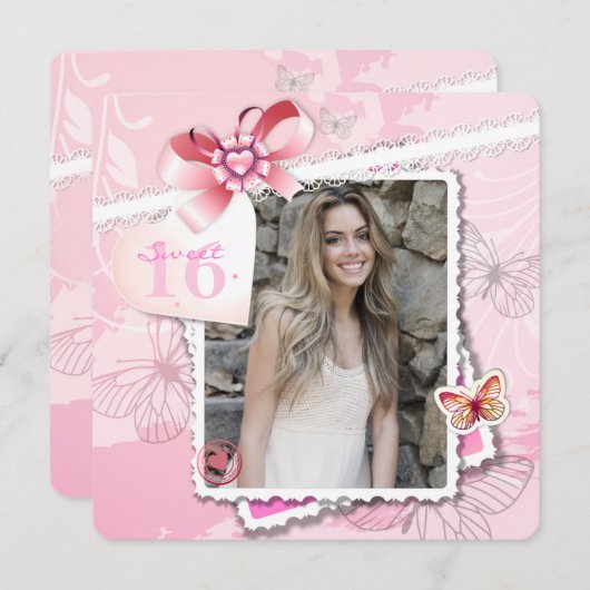 Romance en Vlinders Fotouitnodiging Kaart (Voorkant / Achterkant)