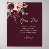 Romance Floral Wedding Open Bar Poster (Voorkant)