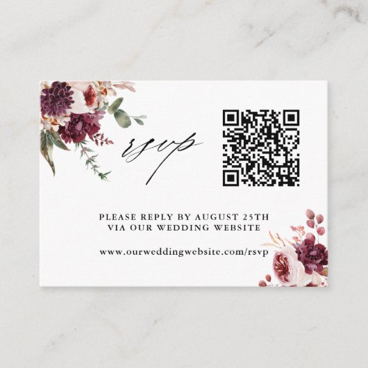 Romance Floral Wedding QR-code RSVP Informatiekaartje (Voorkant)