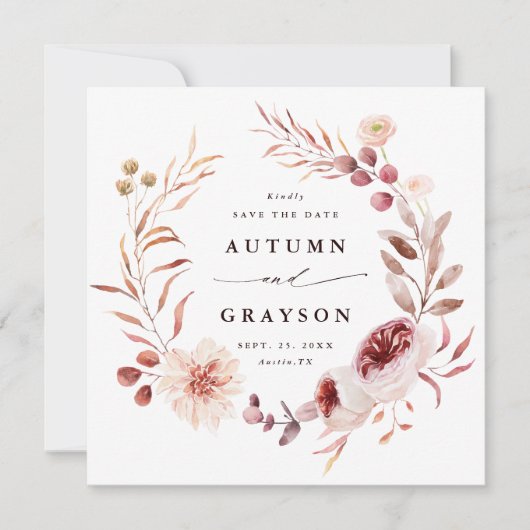 Romance Floral Wreath Weddenschap Foto Save The Date (Voorkant)