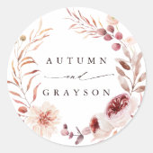 Romance Floral Wreath Wedding Ronde Sticker (Voorkant)