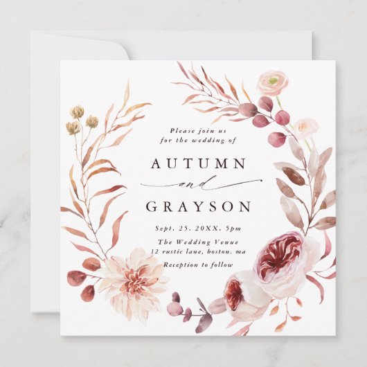 Romance Floral Wreath Wedding Square Kaart (Voorkant)