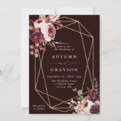Romance Gold Geometric Burgundy Wedding Kaart (Voorkant)