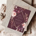 Romance gouden Lijst Kaart<br><div class="desc">Deze trouwuitnodiging bevat een waterverf bloem van dahlias,  tuinlijke rozen,  en pony's in woedend rood,  maroon,  wazig roze over valbladeren met een faux gouden ruitvormig lijst. Voor meer geavanceerde aanpassing van dit ontwerp,  te klikken gelieve de BUTTON van het TOOL VAN HET ONTWERP BLAUW. Overeenkomende objecten zijn ook beschikbaar.</div>