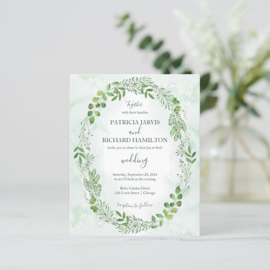 Romance Greenery Budget Wedding Invitations (Staand voorkant)