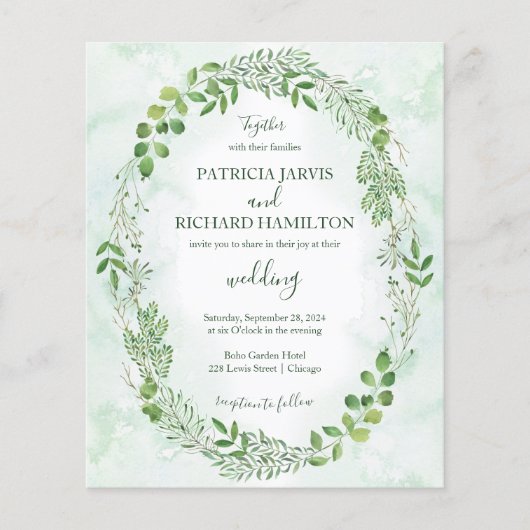 Romance Greenery Budget Wedding Invitations (Voorkant)