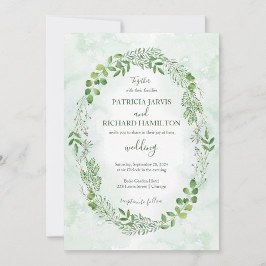 Romance groen bruiloft uitnodigingen (Voorkant)