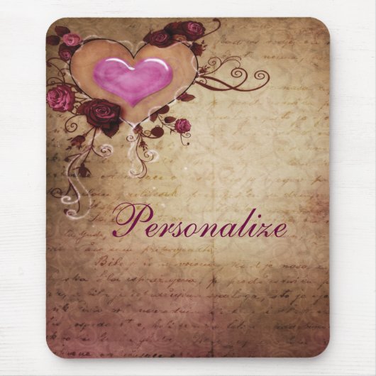  Romance Hart en Rozen Mousepad Muismat (Voorkant)