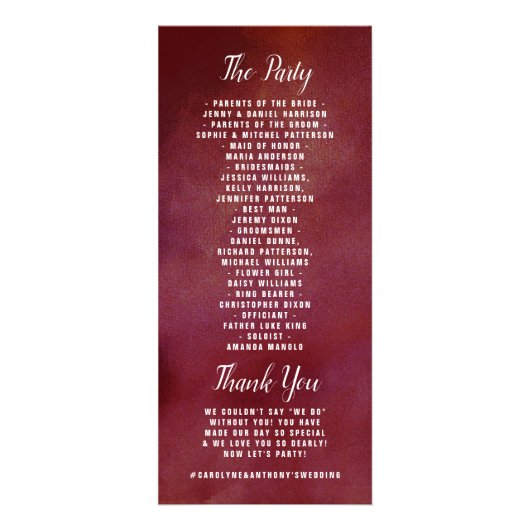 Romance in bloei huwelijksprogramma reclamekaart (Achterkant)