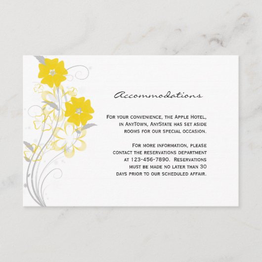 Romance in de vorm van een geel bruiloft informatiekaartje (Voorkant)