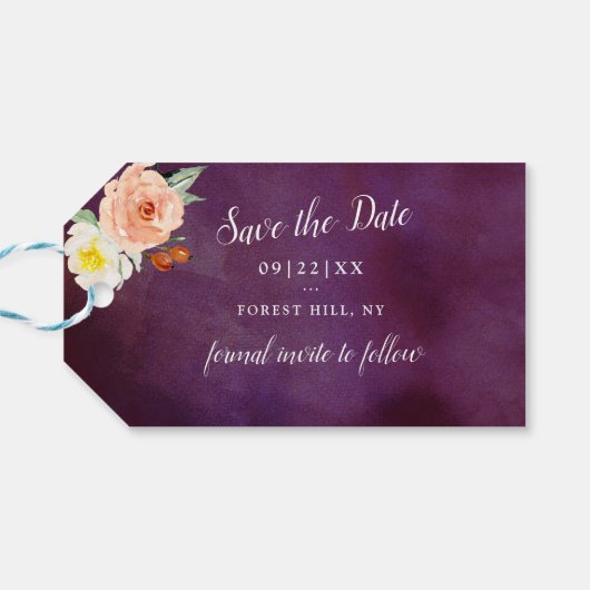 Romance in het Bloom Wedding sparen de Datum Cadeaulabel (Achterkant Horizontaal)