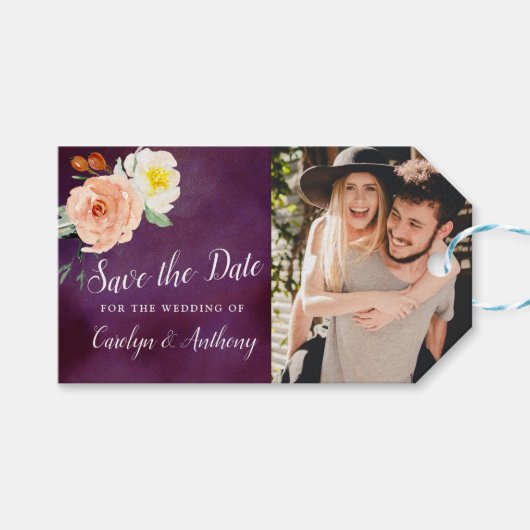 Romance in het Bloom Wedding sparen de Datum Cadeaulabel (Voorkant (Horizontaal))