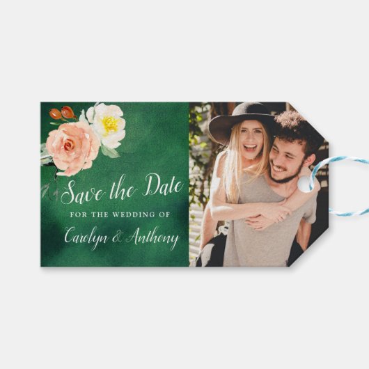 Romance in het Bloom Wedding sparen de Datum Cadeaulabel (Voorkant (Horizontaal))