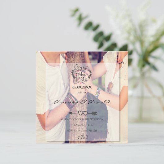 Romance in liefde foto bewaart de datumkaarten save the date (Staand voorkant)