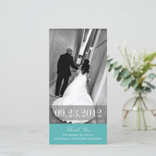 ROMANCE IN TURQUOISE | BRUILOFT BEDANKT KAART (Staand voorkant)