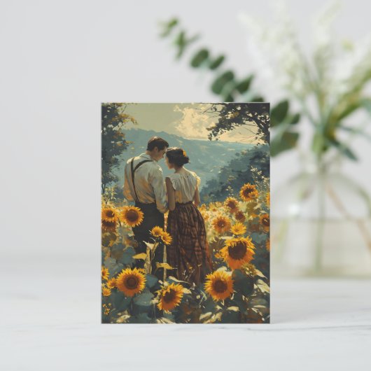  Romance in Zonnebloemenvelden Briefkaart (Staand voorkant)