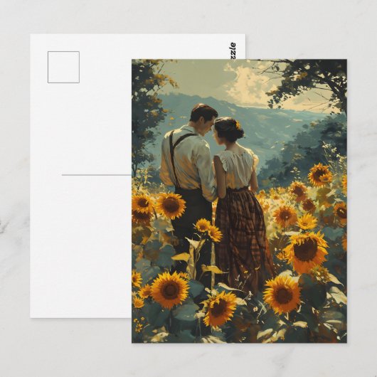  Romance in Zonnebloemenvelden Briefkaart (Voorkant / Achterkant)