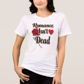 "Romance Isn't Dead" with Red Rose and Heart Tri-Blend Shirt (Voorkant)