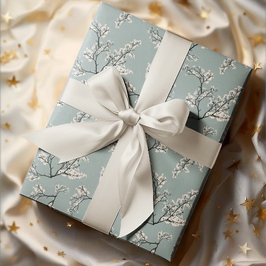  Romance Lente Bloemen Patroon Blauwgroen Cadeaupapier