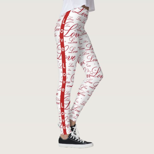 Romance "Love" Red Valentijns Typografiepatroon Leggings (Rechts)